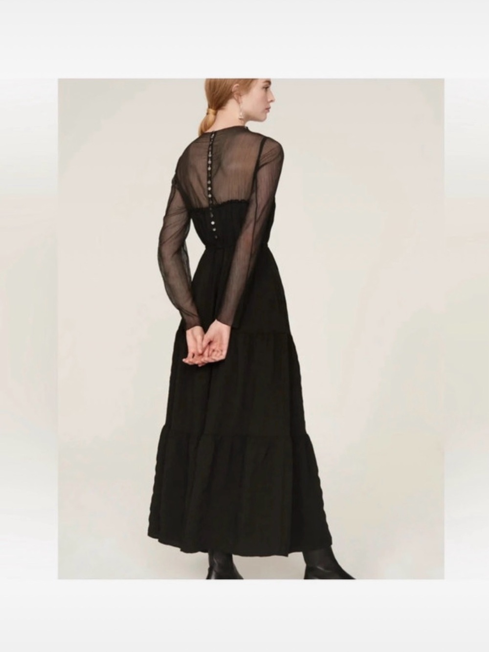Pamela Love Black Sheer-Sleeve Tiered Maxi Dress one of a kind!!